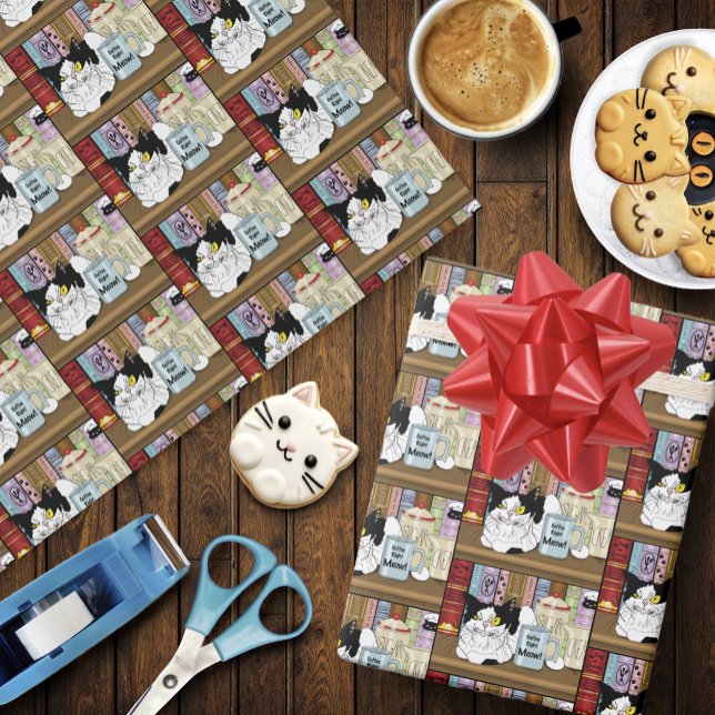 Coffee Tuxedo Cat Funny Wrapping Paper (Creator Uploaded)