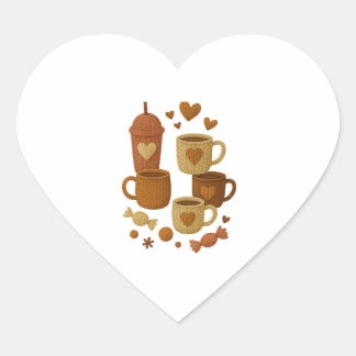 Coffee Valentine Day Love Knitted Hearts Hugs Heart Sticker