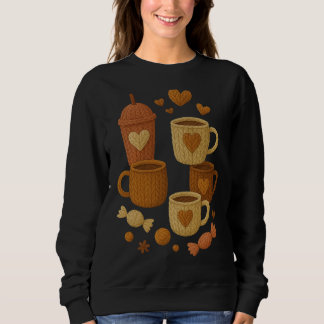 Coffee Valentine Day Love Knitted Hearts Hugs Sweatshirt