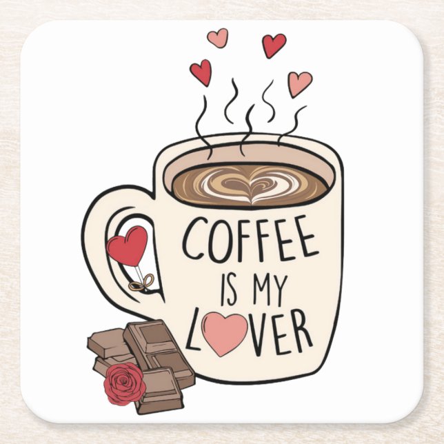 Coffee Valentines | Valentine Gift | Valentine Day Square Paper Coaster (Front)