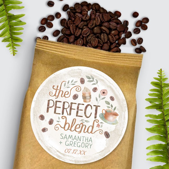 Coffee Wedding Shower The Perfect Blend Favours Classic Round Sticker (Creator Uploaded)