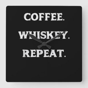 Coffee Whiskey Repeat Square Wall Clock