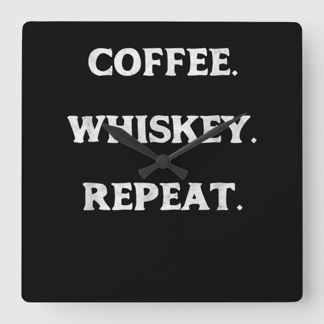 Coffee Whiskey Repeat Square Wall Clock (Front)