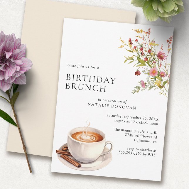 Coffee Wildflowers | Modern Floral Birthday Brunch Invitation (Creator Uploaded)