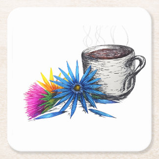 Coffee & Wildflowers Square Paper Coaster