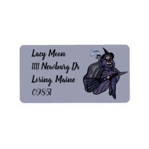 Coffee Witch Art Purple Wiccan Moon Label