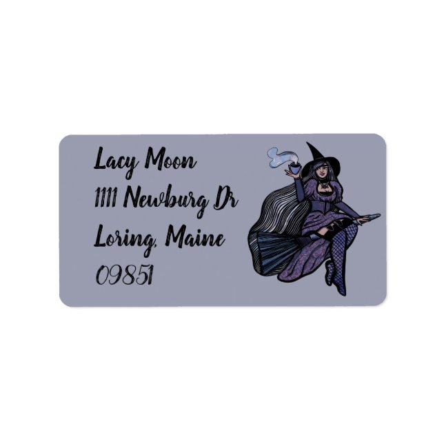Coffee Witch Art Purple Wiccan Moon Label (Front)