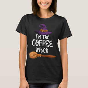 Coffee Witch Funny Halloween Costume Hat & Broom T-Shirt