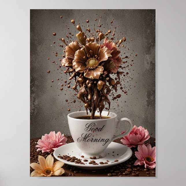 Coffee with chocolate flower poster (Front)