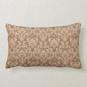 Coffee with Cream, Brown and Taupe Damask Lumbar Cushion