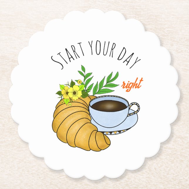 Coffee with croissant  paper coaster (Front)