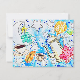 Coffee with Fall Leaves Art Card