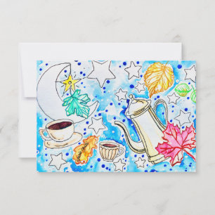Coffee with Fall Leaves Art Thank You Card
