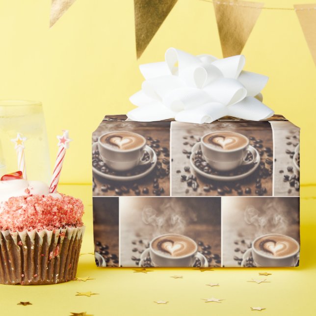Coffee With Heart and Beans Wrapping Paper (Birthday Party)