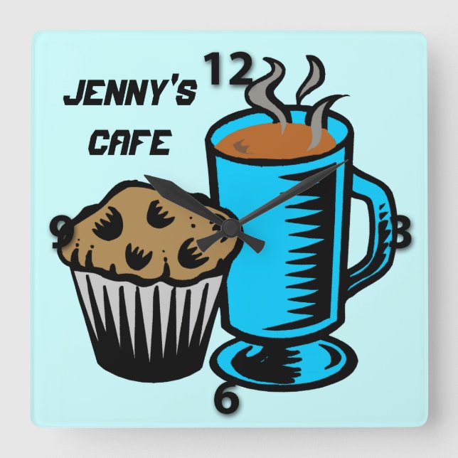 Coffee with Muffin Square Wall Clock (Front)