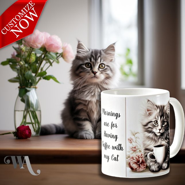 Coffee with my Cat  Coffee Mug (Easy to customize text )