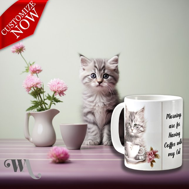 Coffee with my Cat  Coffee Mug (Easy to customize text)