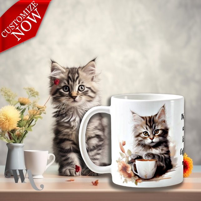 Coffee with my Cat  Mug (Easy to customize text)