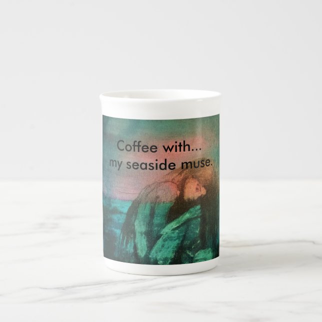 "Coffee with... my seaside muse." Bone China Mug (Front)