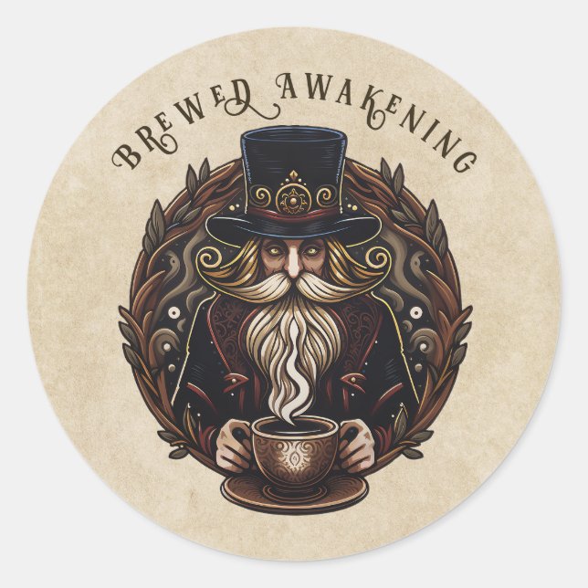 Coffee wizard classic round sticker (Front)