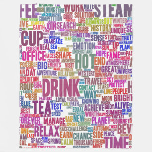 Coffee Word Cloud Text Pattern Tea Cup Fleece Blanket