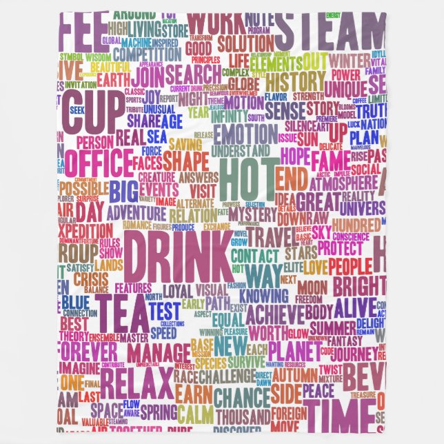 Coffee Word Cloud Text Pattern Tea Cup Fleece Blanket (Front)