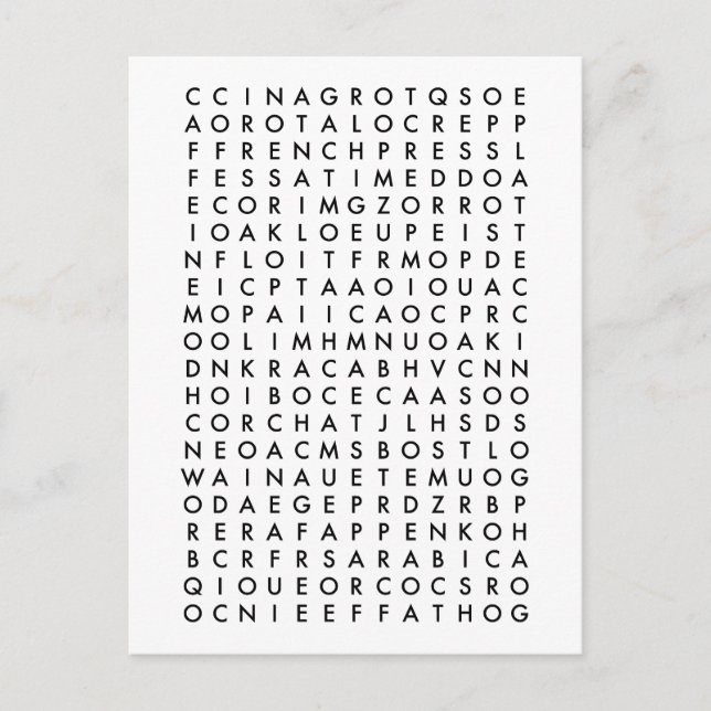 coffee word search puzzle postcard (Front)