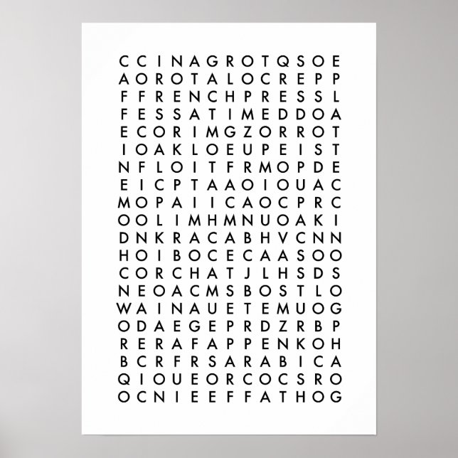 coffee word search puzzle poster (Front)