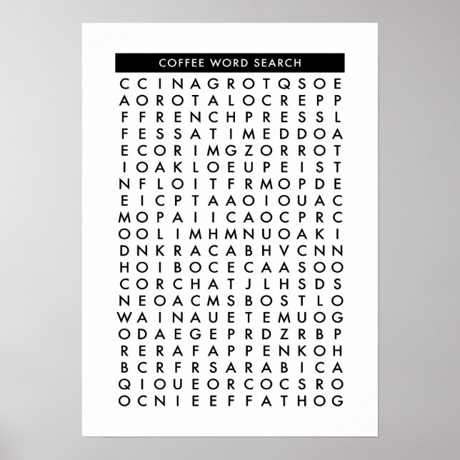 coffee word search puzzle poster (Front)