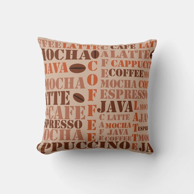 Coffee Words and Beans Pillow (Front)