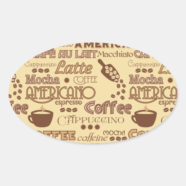 Coffee Words Oval Sticker (Front)
