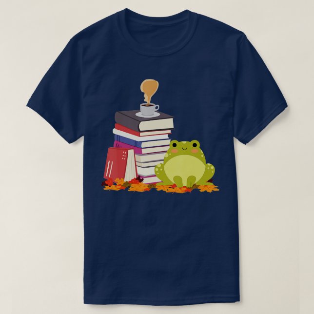 CoffeeLoving Frog Reading Books Coffe Lovers  T-Shirt (Design Front)