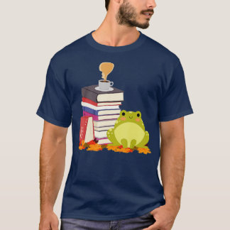 CoffeeLoving Frog Reading Books Coffe Lovers  T-Shirt