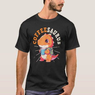 Coffeesaurus Cute T-Rex Dinosaur Drinking Coffee L T-Shirt
