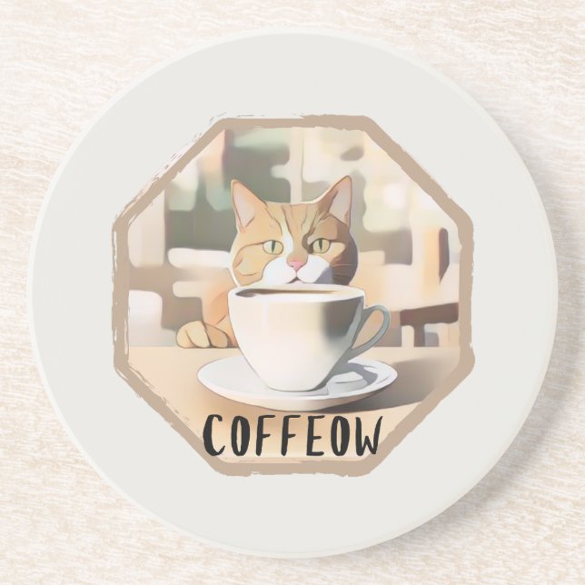 Coffeow Busy Cute Cat Coaster (Front)