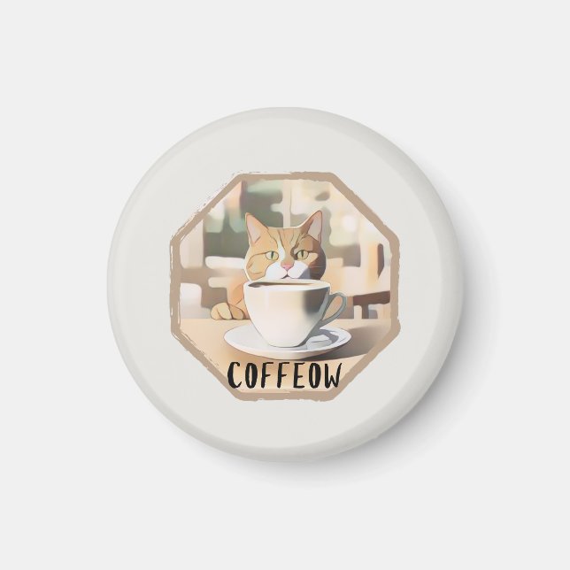 Coffeow Busy Cute Cat Magnet (Front)