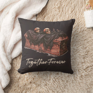 Coffin and Skulls Black Together Forever Halloween Cushion