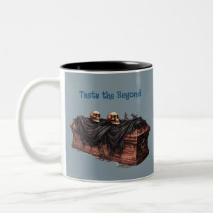 Coffin and Skulls Creepy Spooky Fun Halloween Two-Tone Coffee Mug
