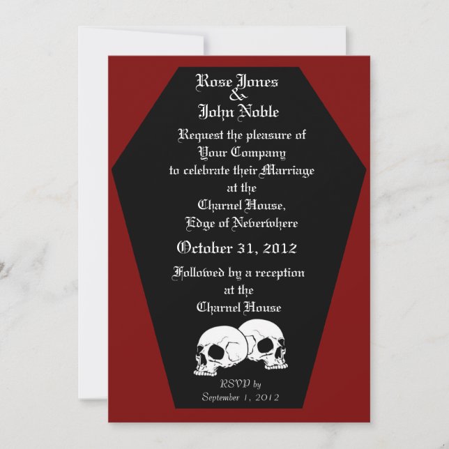 Coffin Ebony II (Red) Wedding Invitation (Front)