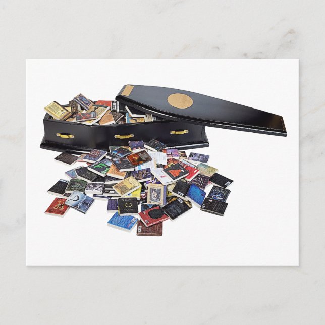 Coffin full of books postcard (Front)