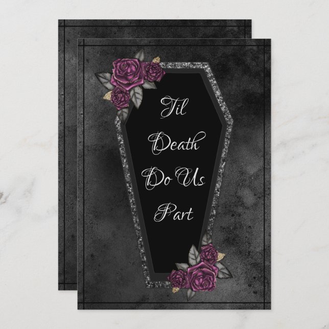 Coffin Roses Sparkle Til Death Halloween  Save The Date (Front/Back)
