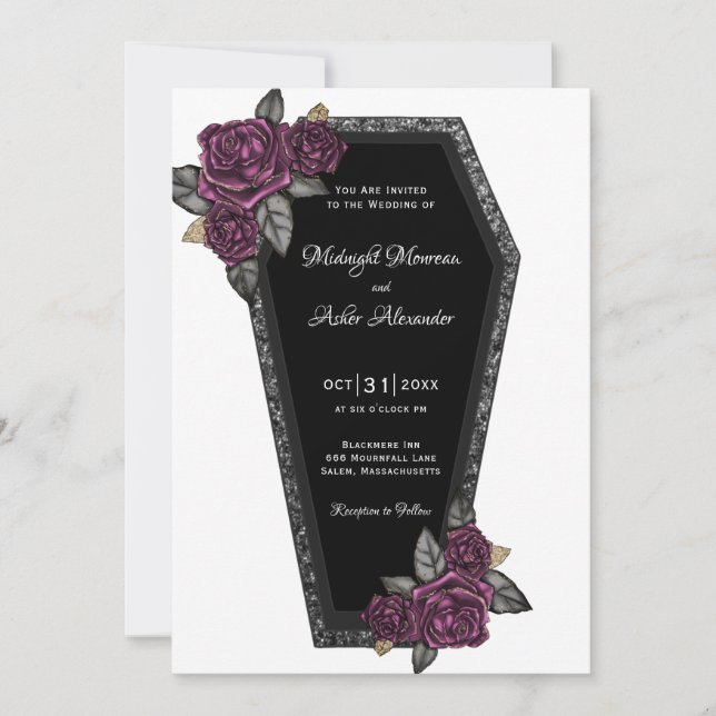 Coffin with Roses Gothic Wedding  Invitation (Front)