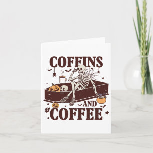 Coffins And Coffee Funny Skeleton Halloween Card