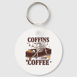 Coffins And Coffee Funny Skeleton Halloween  Key Ring