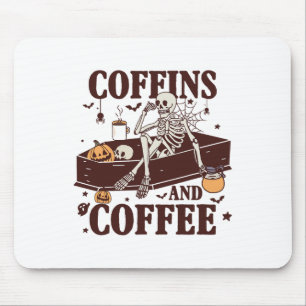 Coffins And Coffee Funny Skeleton Halloween Mouse Pad