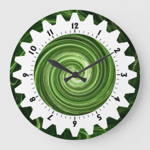 Cogged 01 - Green Swirl Large Clock