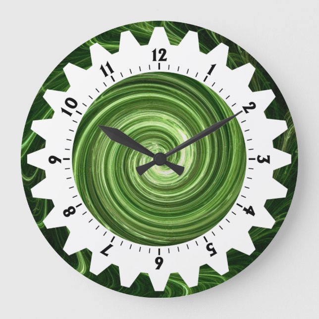 Cogged 01 - Green Swirl Large Clock (Front)