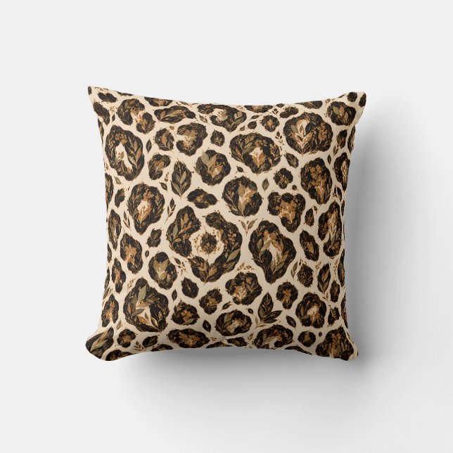 Cognac Botanical Leopard Rosettes Cushion (Front)