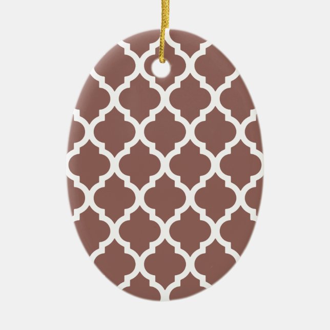Cognac Brown Moroccan Tile Trellis Ceramic Ornament (Front)