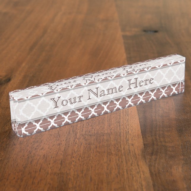 Cognac Brown Moroccan Tile Trellis Nameplate (Side)